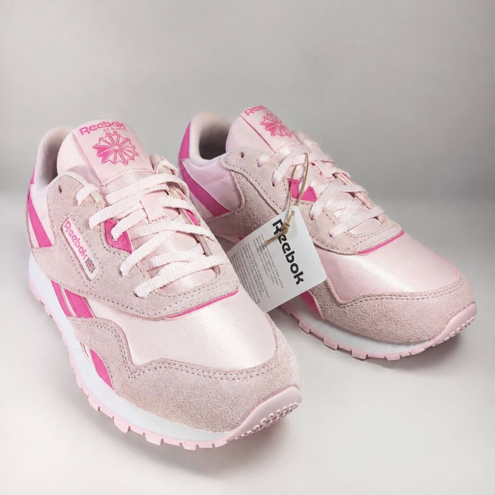 Reebok Classic Nylon Women’s 6.5 Pink Chalk Suede Retro Sneakers NWT